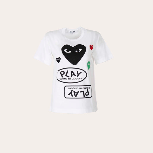 PLAY Mixed Heart & Logo Graphic T-Shirt – White
