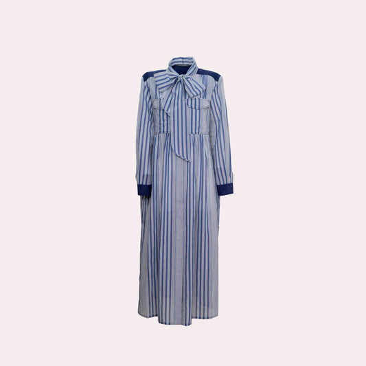 Alberta Ferretti Striped Cotton Shirt Dress with Bow Detail
