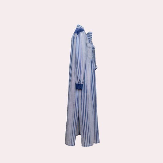 Alberta Ferretti Striped Cotton Shirt Dress with Bow Detail