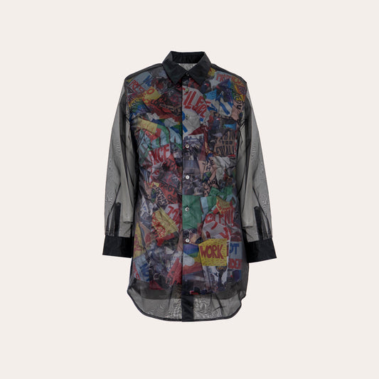 Layered mesh print shirt