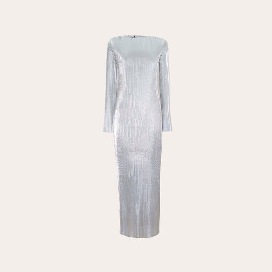 METALLIC PLISSE DRESS