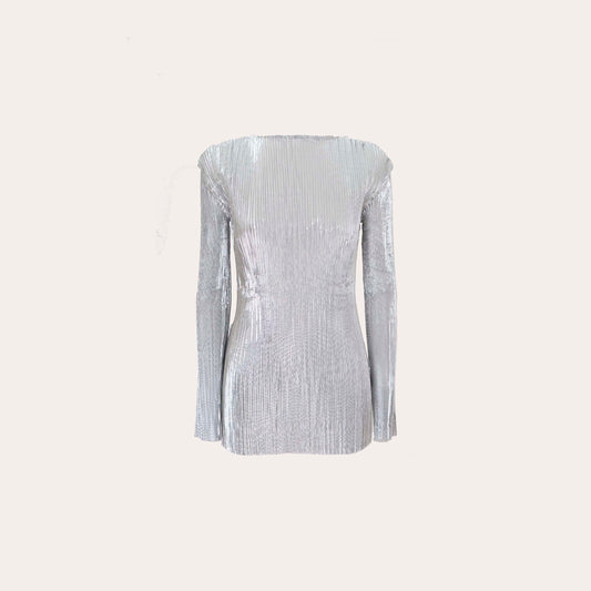 SILVER PLISSE TOP