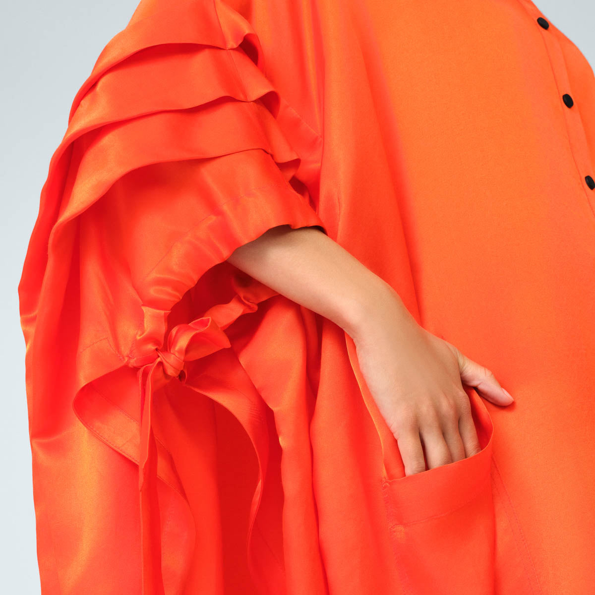 Bright Orange Ruffle-Sleeve Oversized Dress