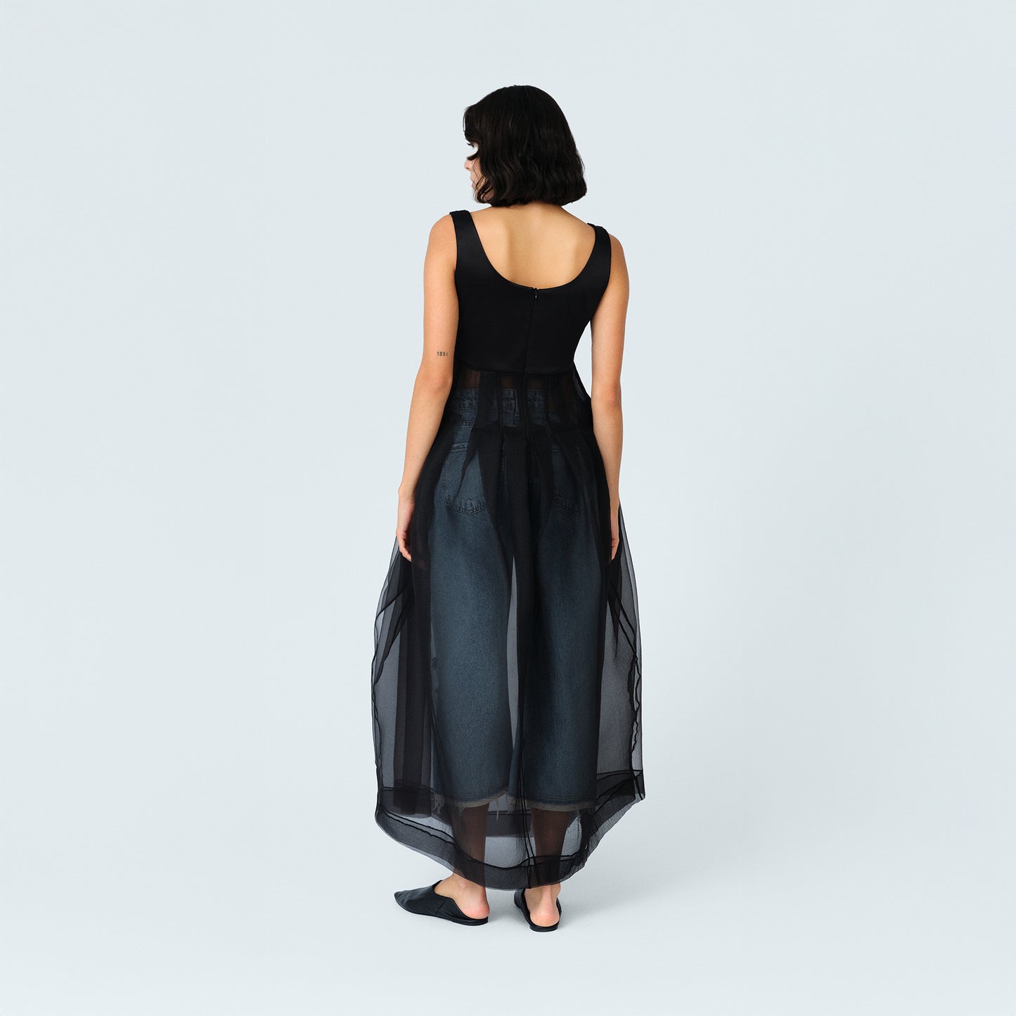 Black Sheer Maxi Dress with Blue Sequin Bodice