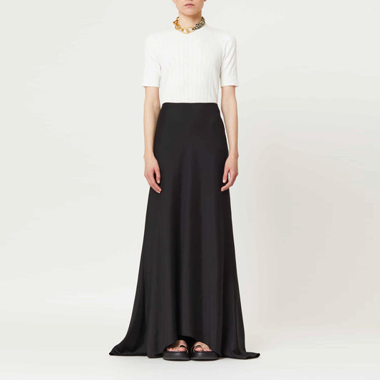 Black Fluid Satin Maxi Skirt