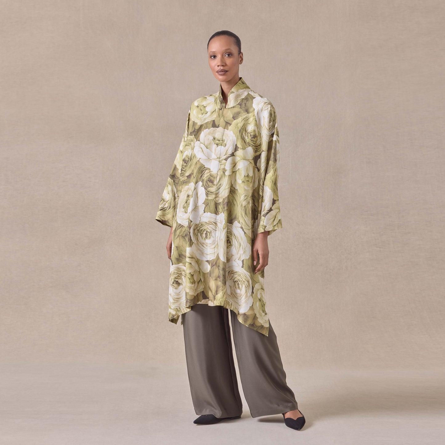 Wide line chinese Collar with long Slits Shirt