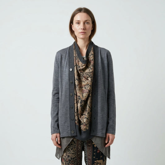 Printed Silk Layered Knit Cardigan