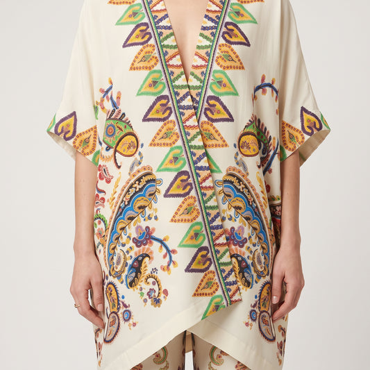 Paisley Print Open Front Kimono