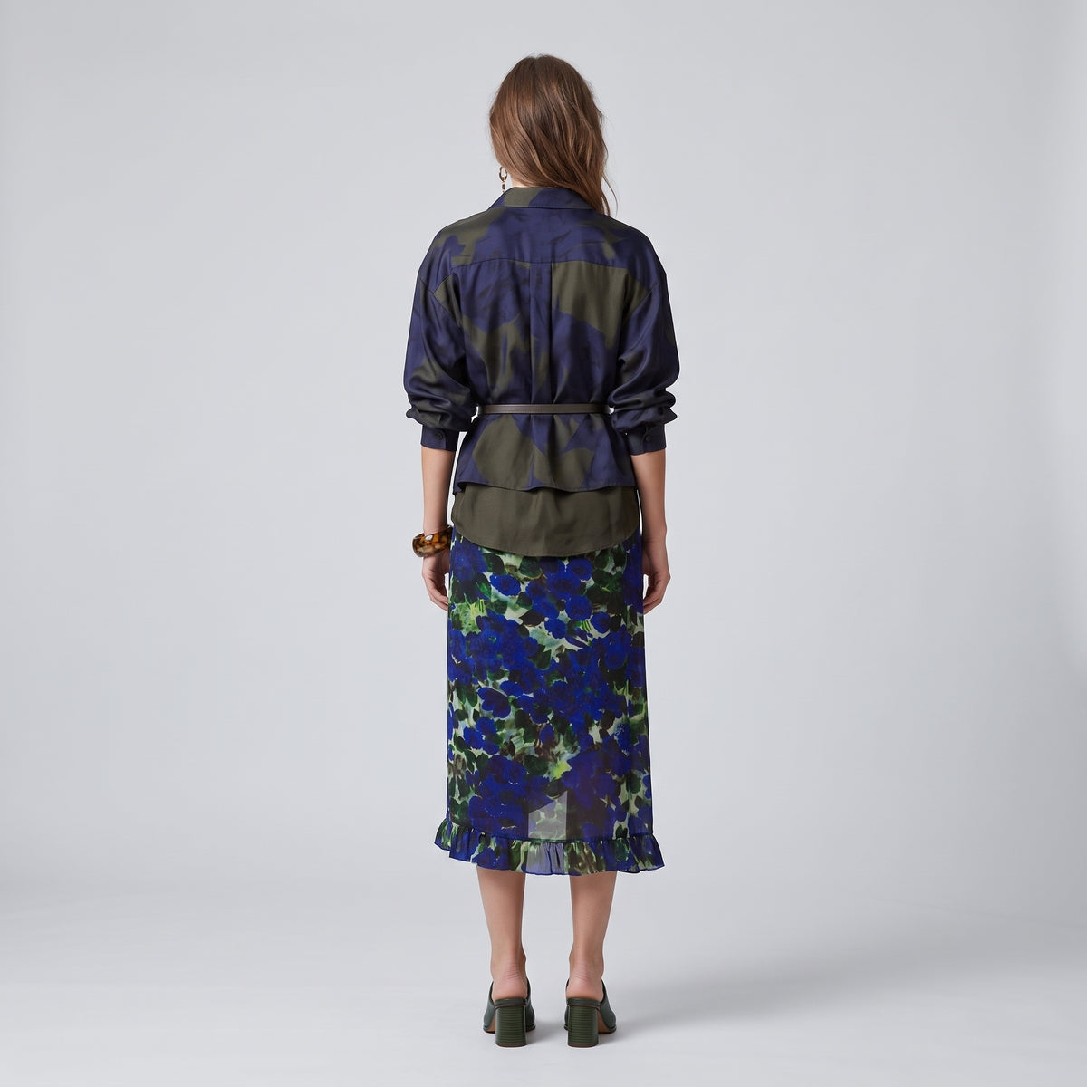 DRIES VAN NOTEN Ruffled Indigo Floral Midi Skirt - view 5