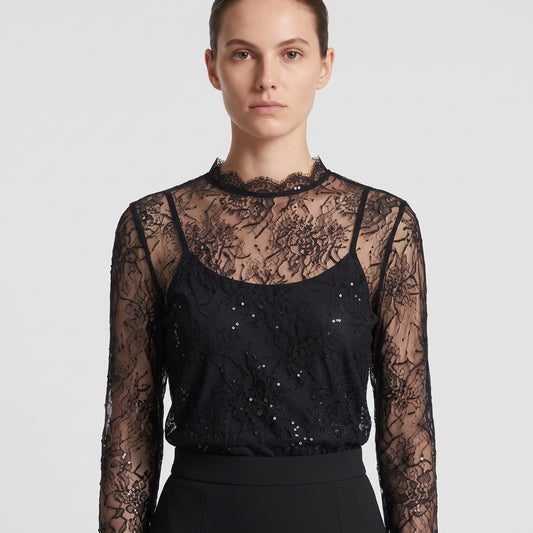 Embellished Black Lace Top