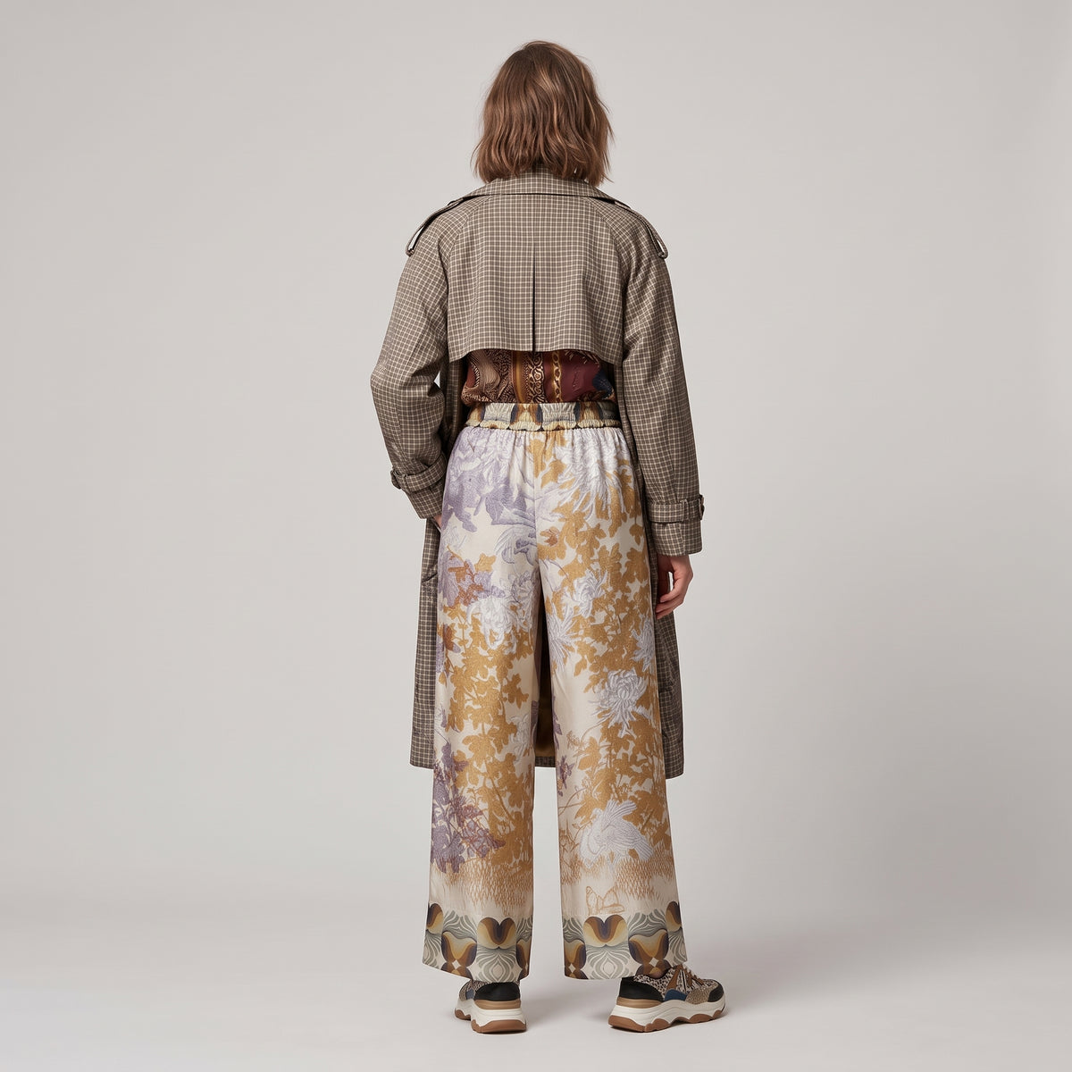 PIERRE LOUIS MASCIA Golden Brown Printed Wide-Leg Trousers - view 5