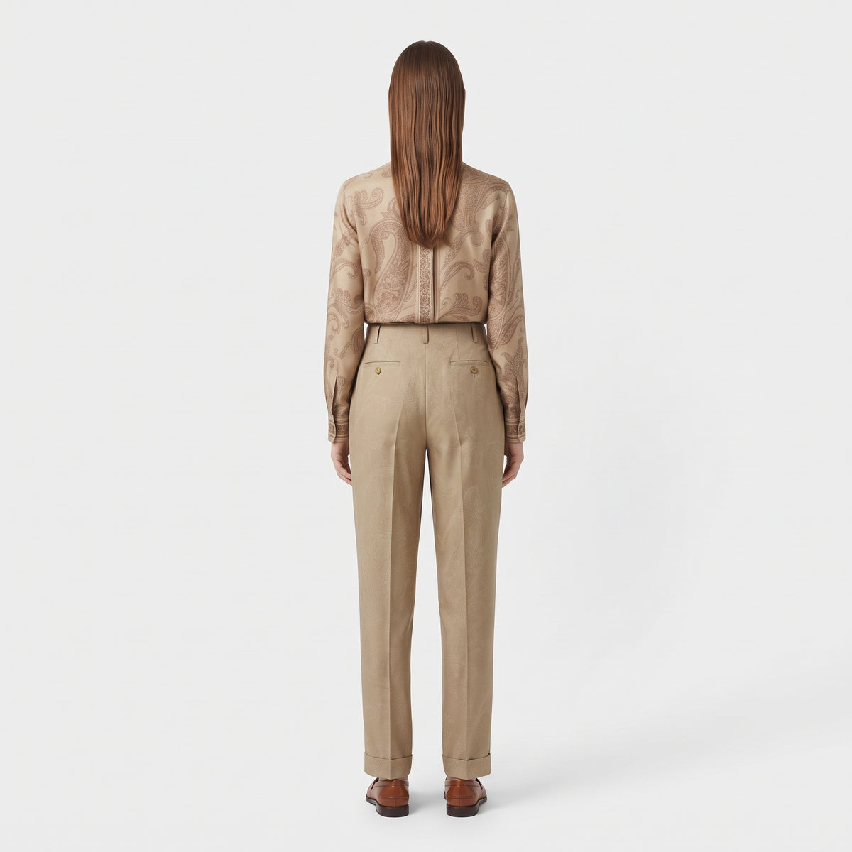 Tailored Paisley Beige Trousers