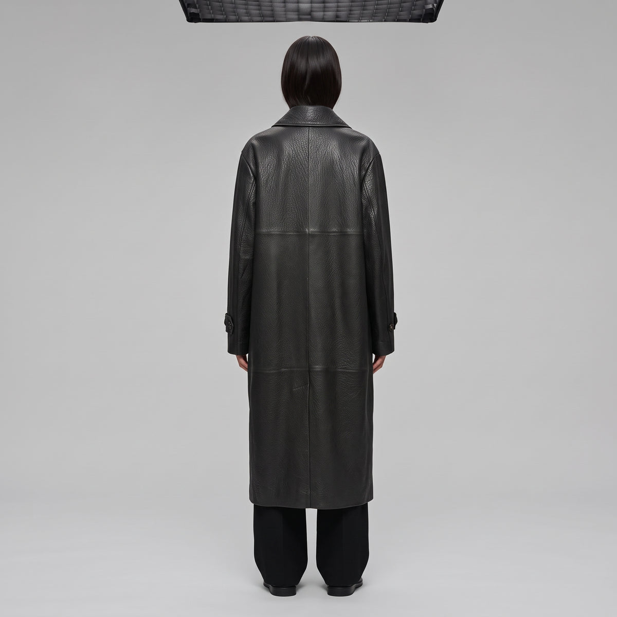 RODEBJER Black Textured Leather Long Coat - view 5