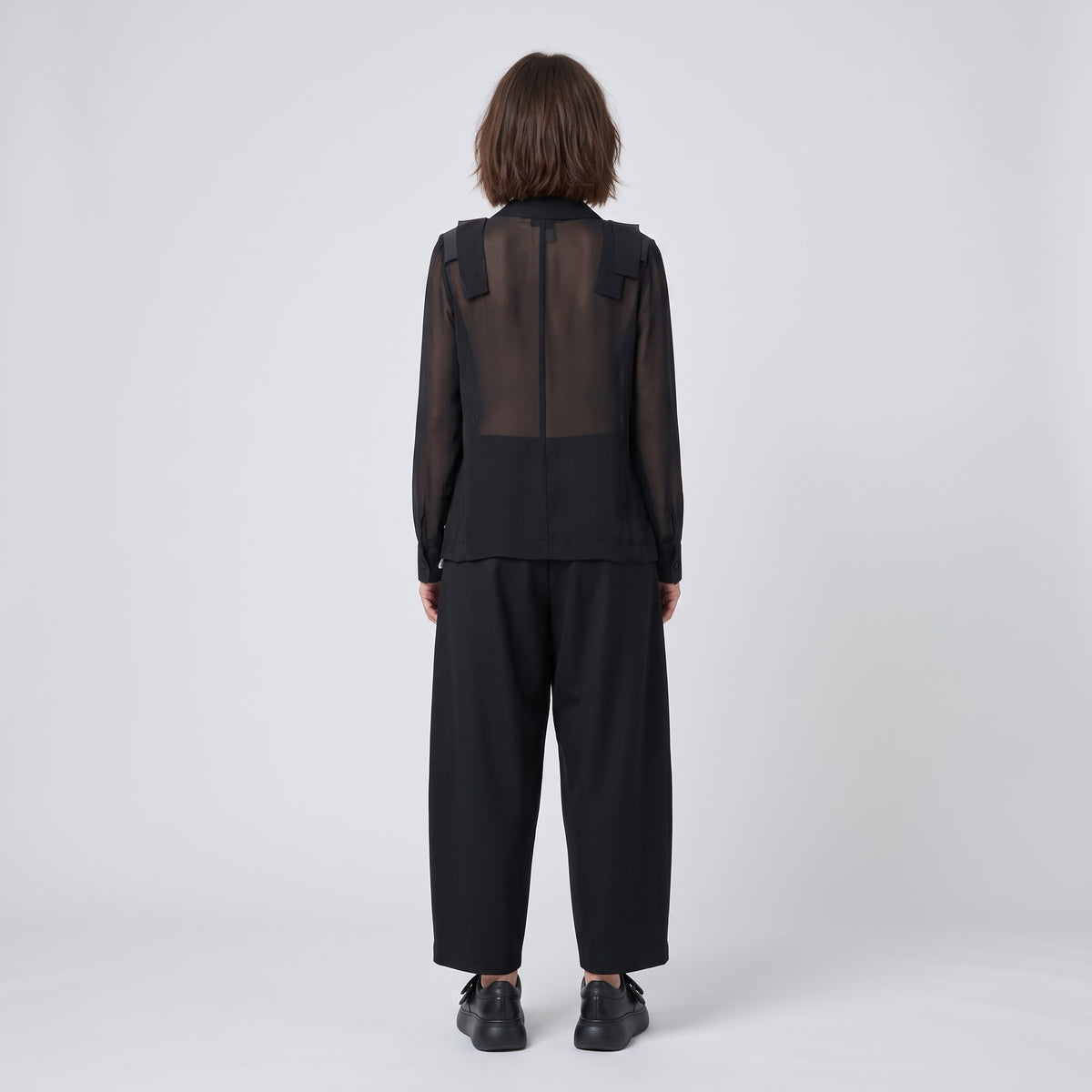 Sheer Cascading Ribbon Blouse