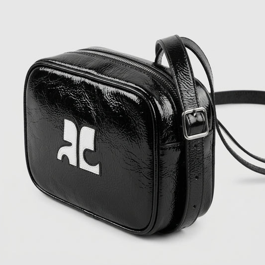 COURREGES Glossy Black Logo Crossbody Bag - view 2
