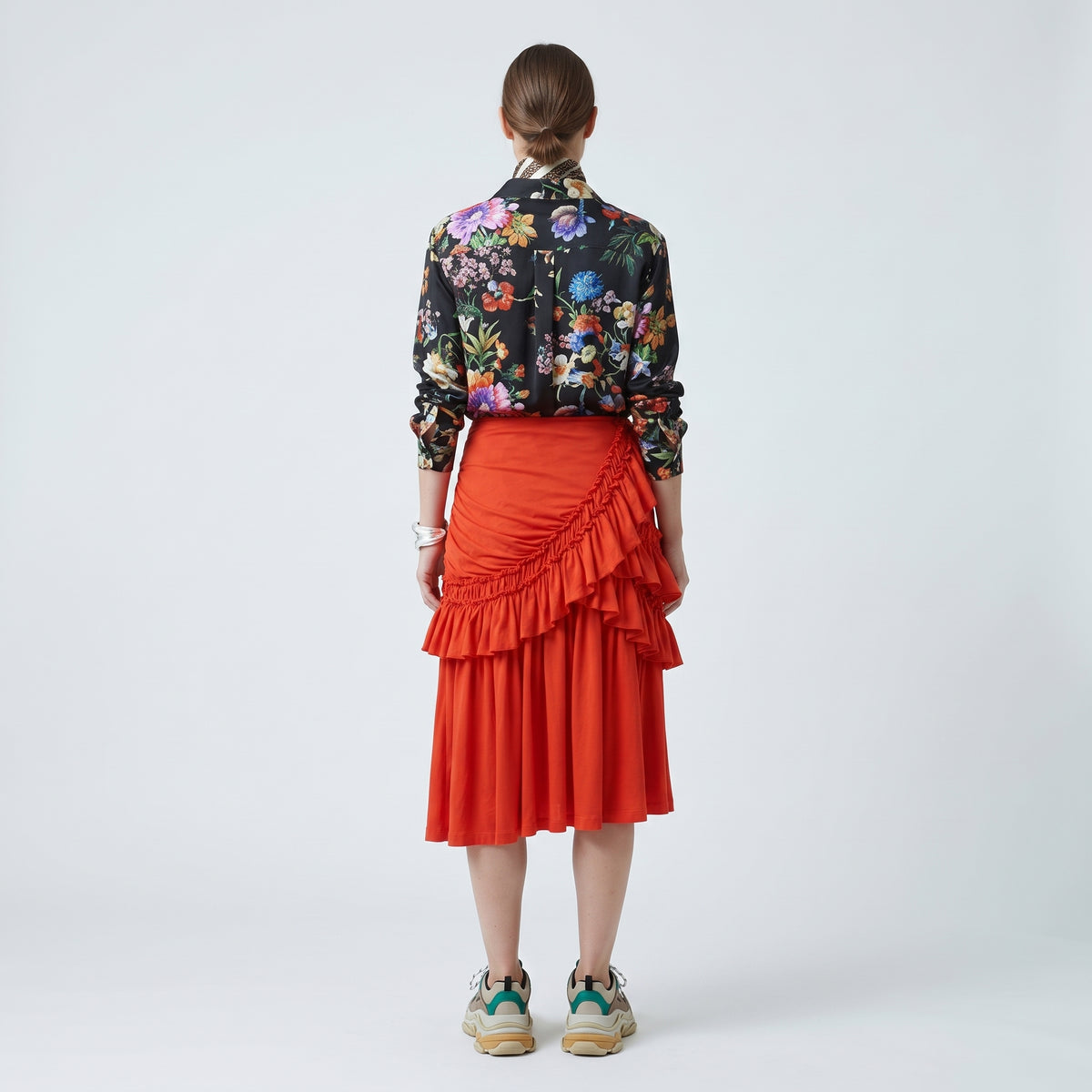 Red Ruffled Asymmetrical Skirt