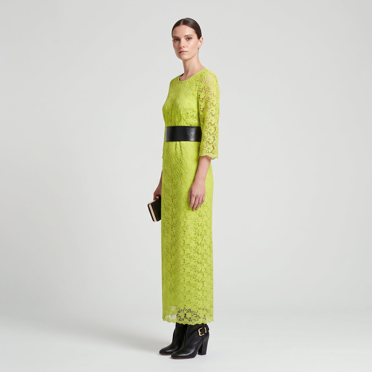 Vibrant Yellow Lace Midi Dress