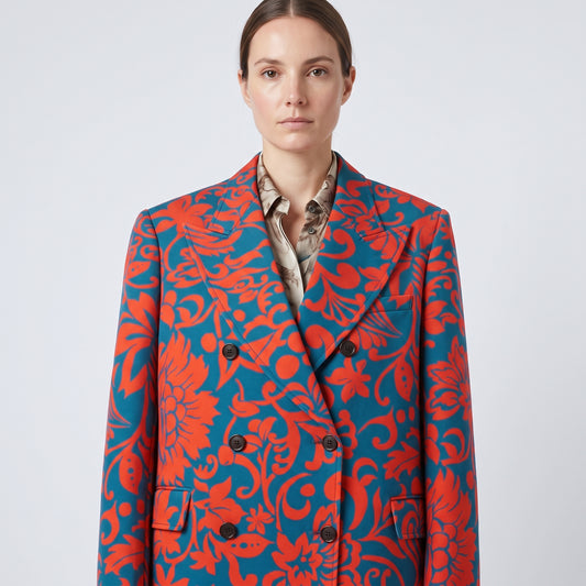Vibrant Floral Jacquard Coat