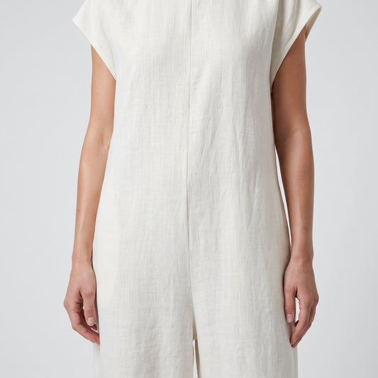 Minimalist White Linen Jumpsuit