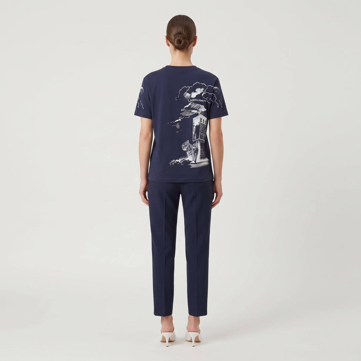 ALBERTA FERRETTI Navy Graphic Print Cotton T-Shirt - view 5
