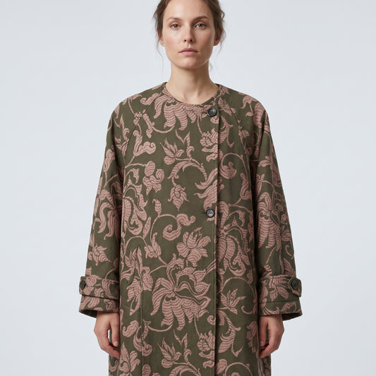 Olive Floral Jacquard Coat