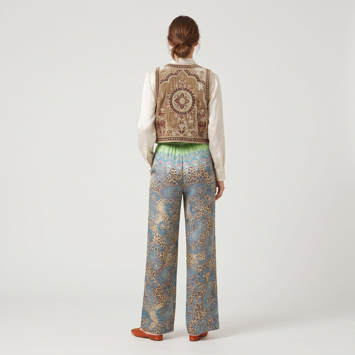 Paisley Print Wide Leg Trousers