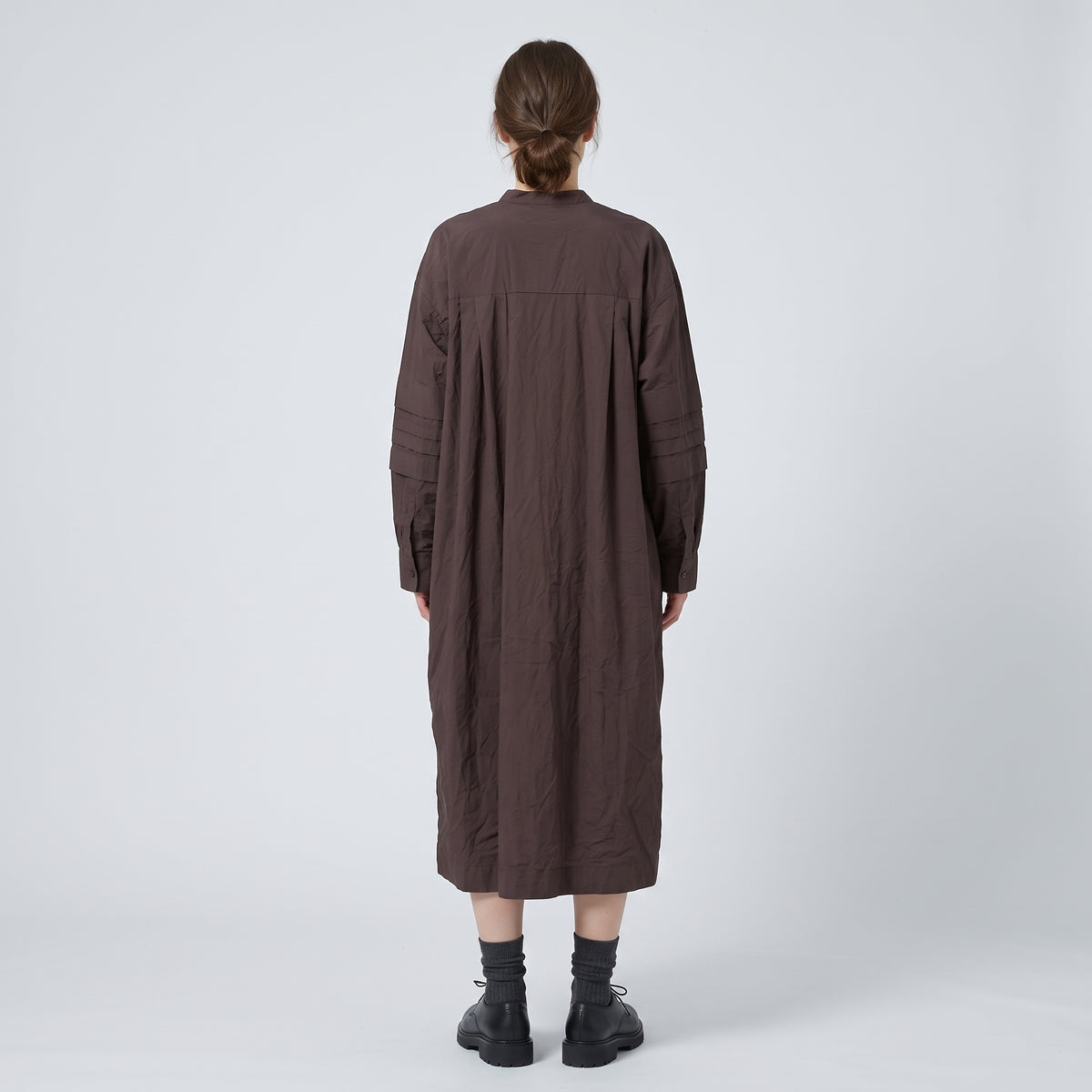 Wine Pleated Sleeve Shirt Dress