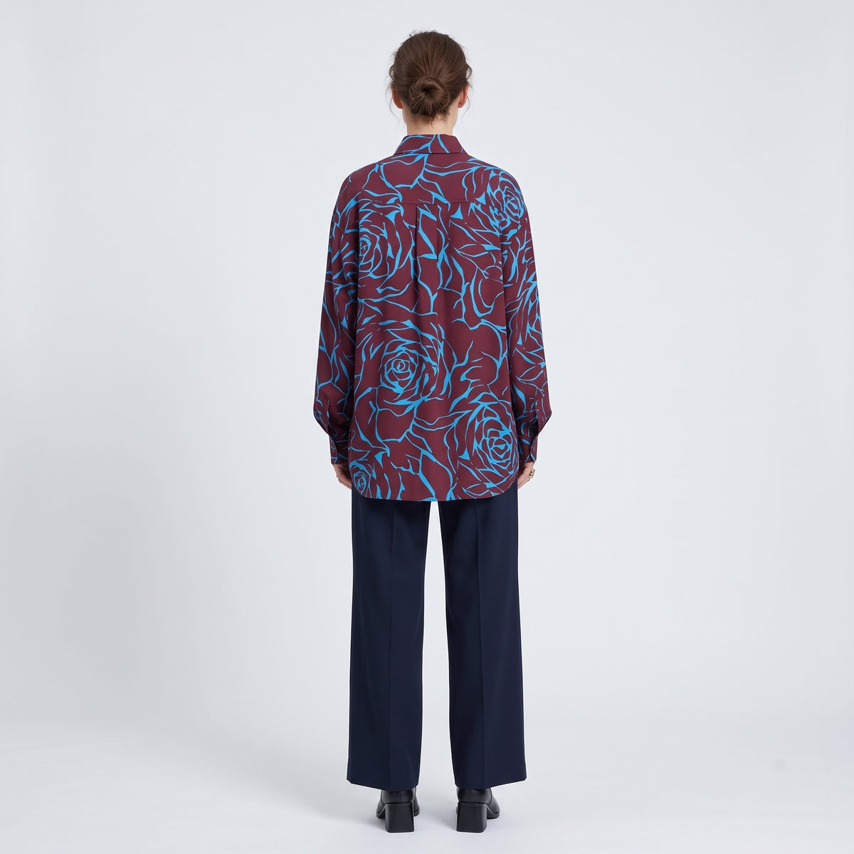 Burgundy Rose Print Cotton Shirt