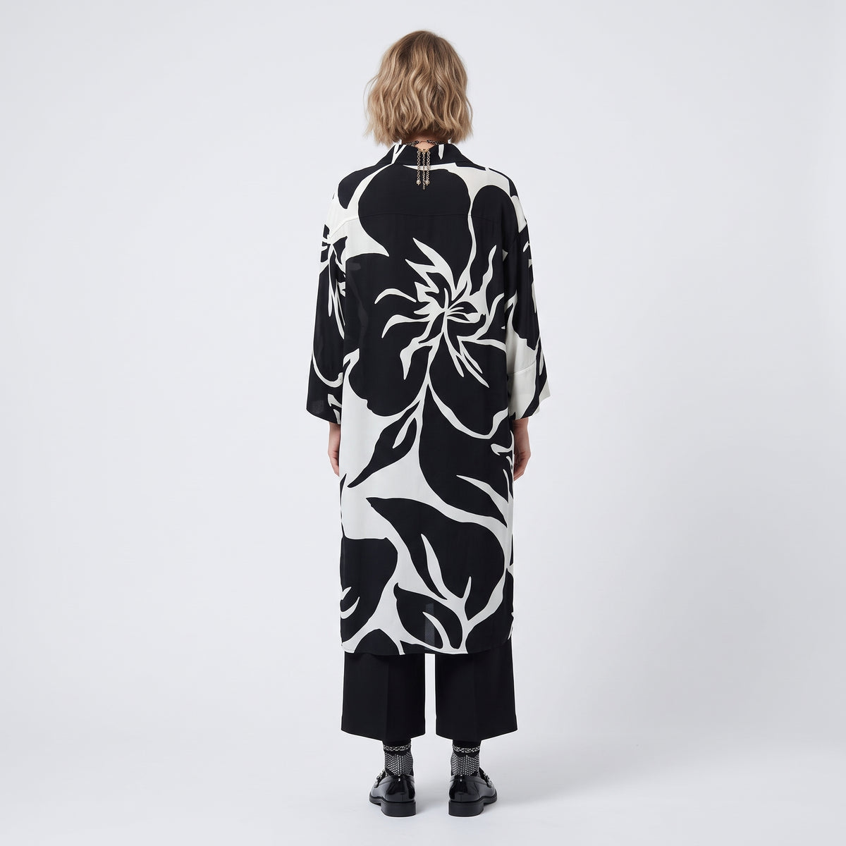 Monochrome Leaf Print Shirt Dress