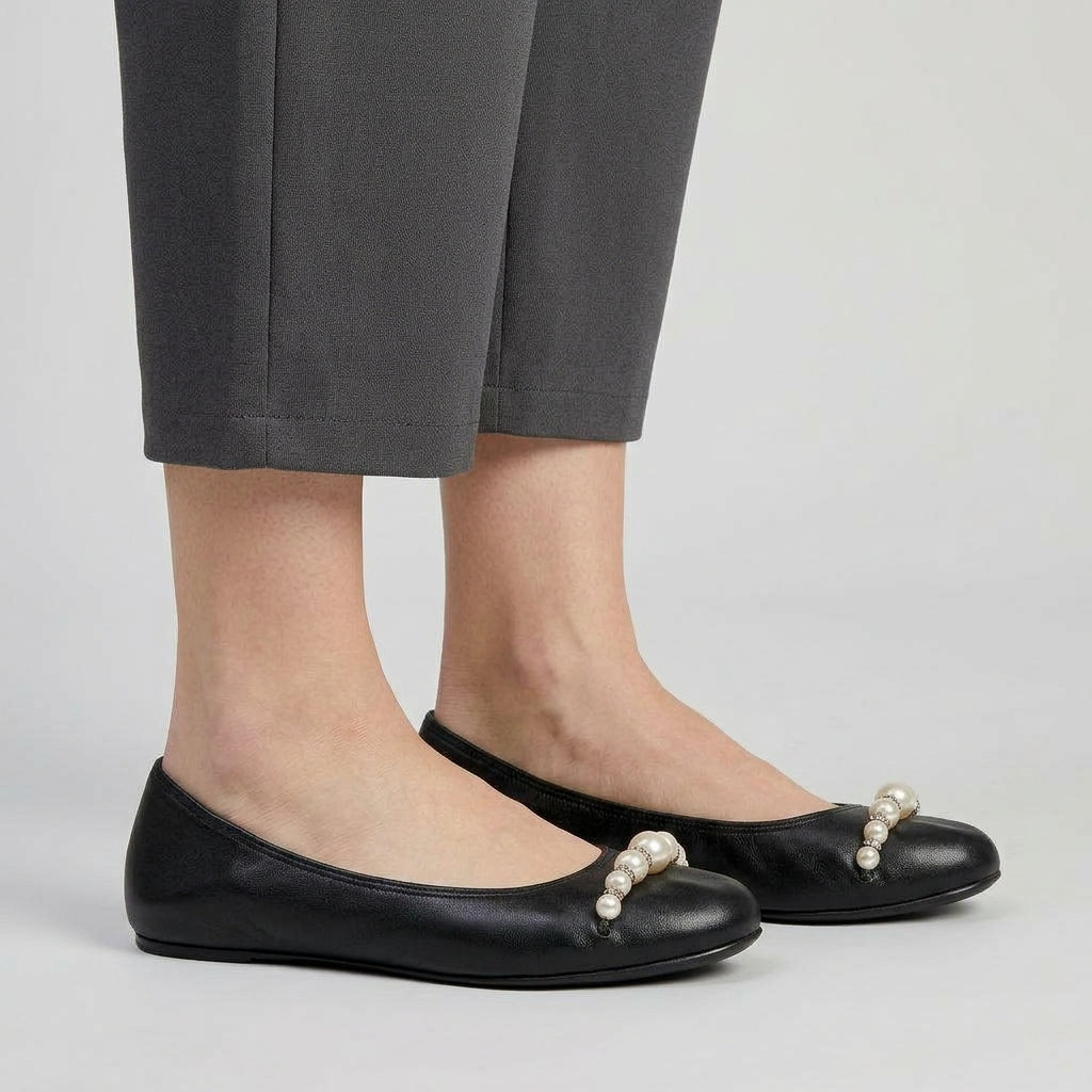 Pearl Embellished Leather Ballet Flats