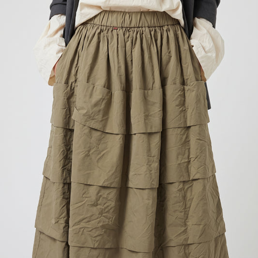 Tiered Khaki Midi Skirt