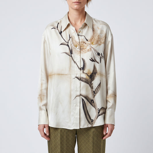 PIERRE LOUIS MASCIA Natural Floral Print Silk Shirt - view 2