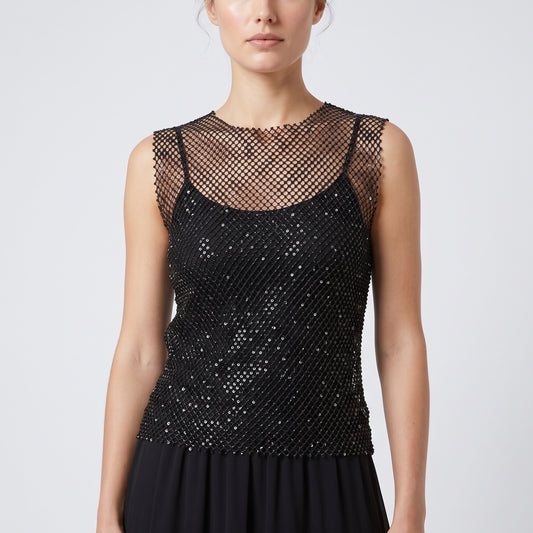 ALBERTA FERRETTI Black Fishnet Sleeveless Top - view 2