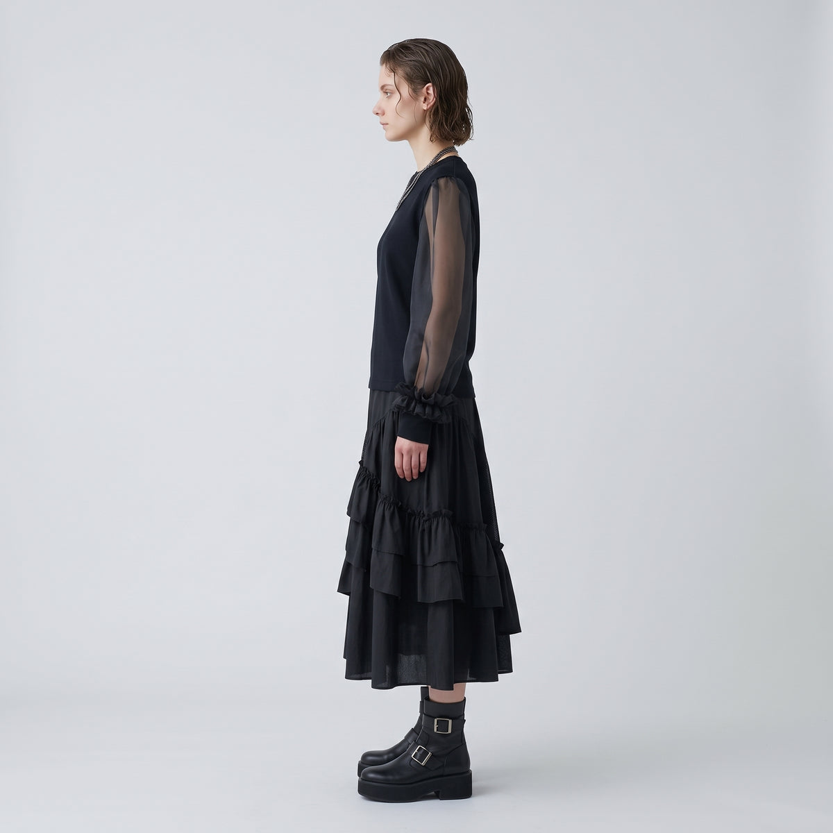 Sheer Sleeve Black Pullover