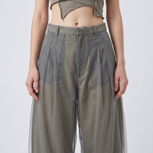 ACT N1 Tulle Overlay Tailored Grey Trousers - view 2