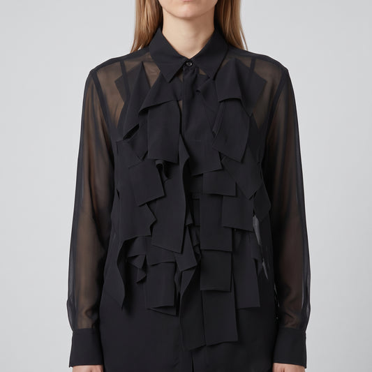 CDG CDG Ruffled Sheer Black Button Shirt - view 2