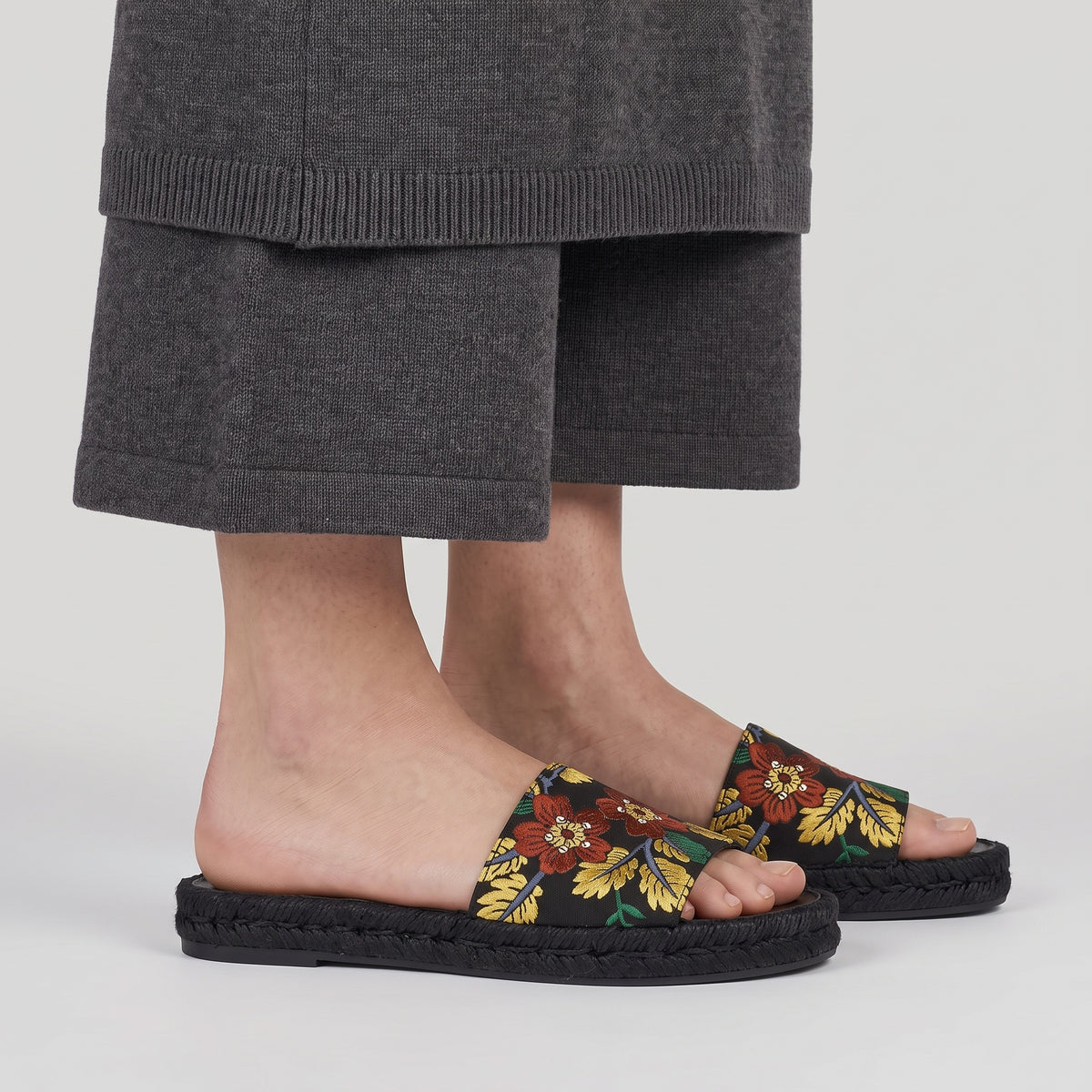 Floral Embroidered Slide Sandals