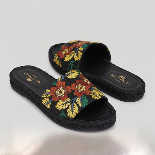 Floral Embroidered Slide Sandals