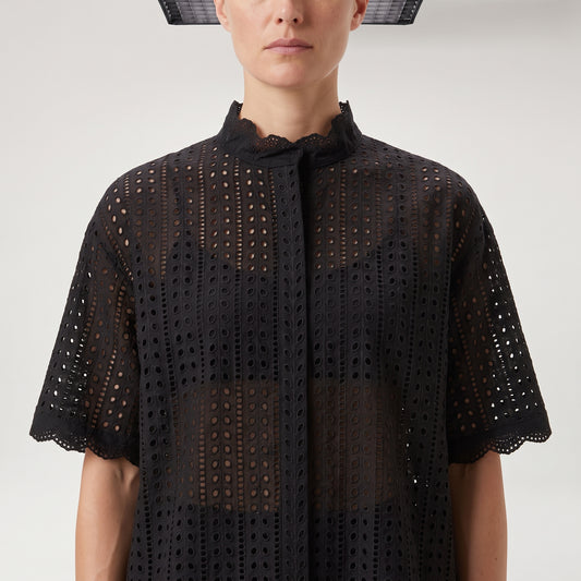 Black Eyelet Ruffle Collar Blouse