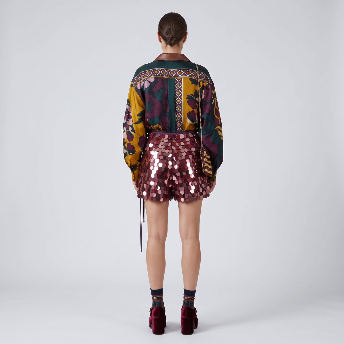 Burgundy Sequin Wrap Mini Skirt
