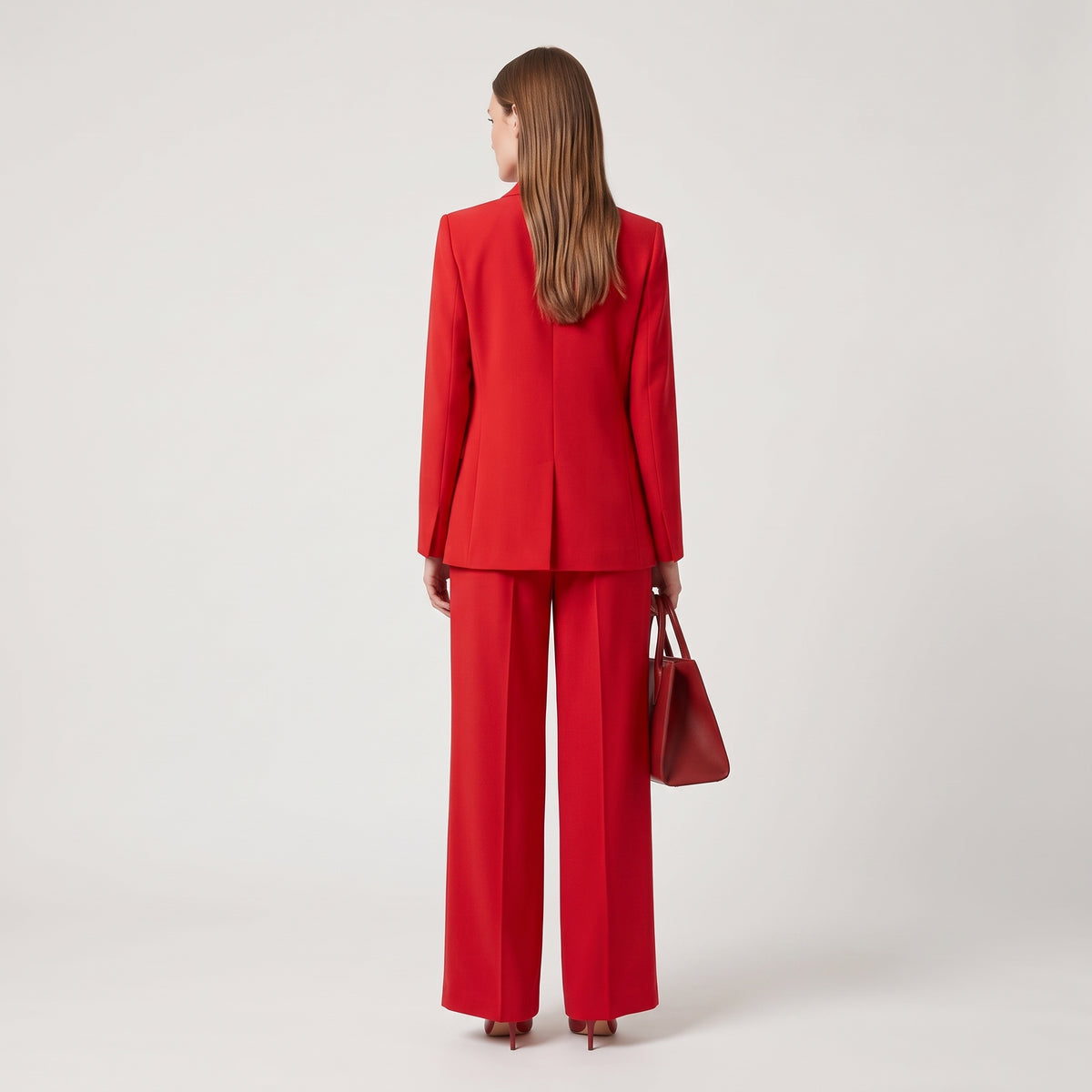 Red Wide-Leg Pleated Trousers