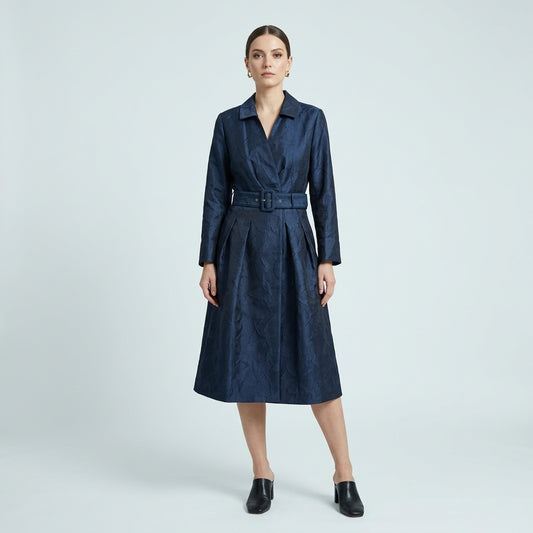 NATAN Navy Belted Jacquard Coat Dress - view 2