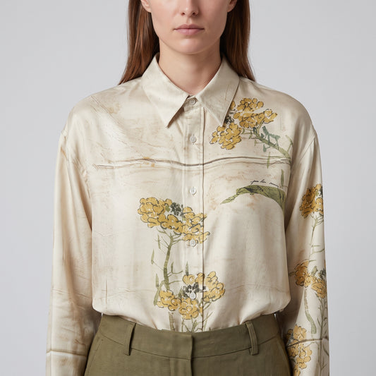 PIERRE LOUIS MASCIA Yellow Floral Print Silk Shirt - view 2