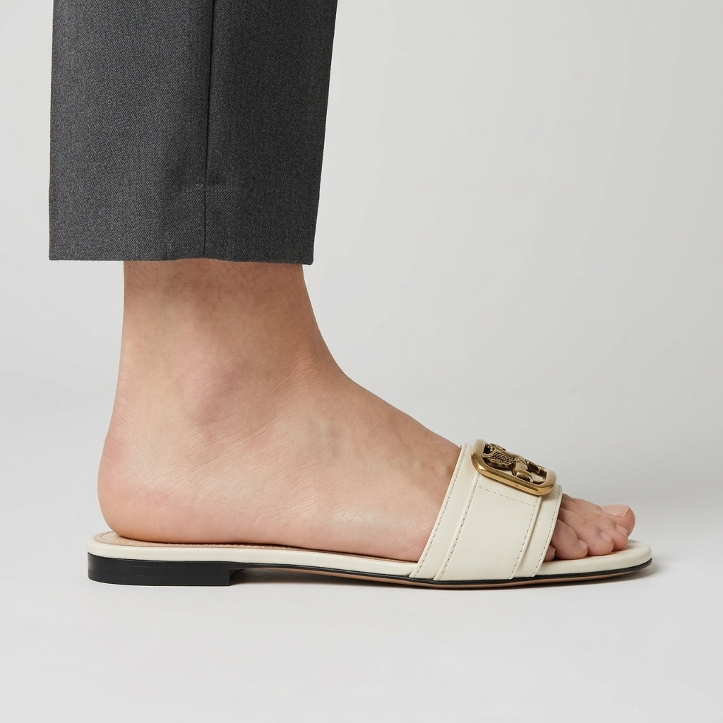 Pegasus Emblem Leather Slide Sandals