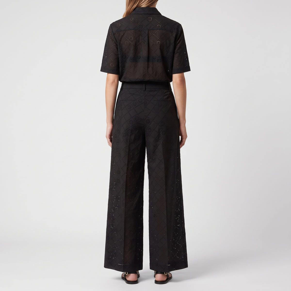 Black Eyelet Wide Leg Trousers