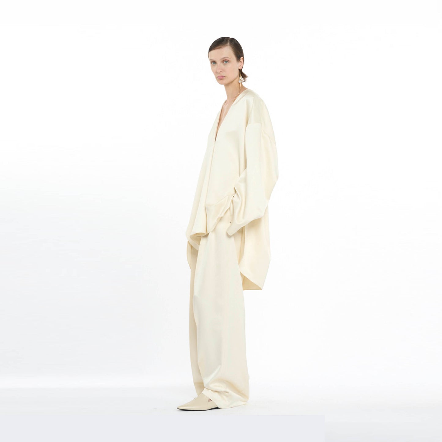 Ivory Draped Silk Blouse