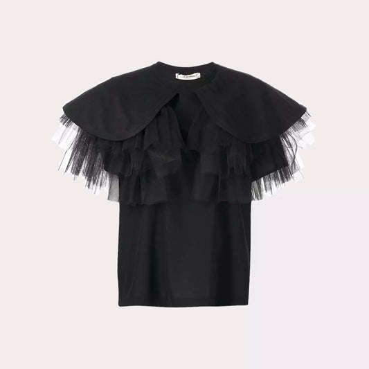 Layered-Tulle Short-Sleeved T-Shirt
