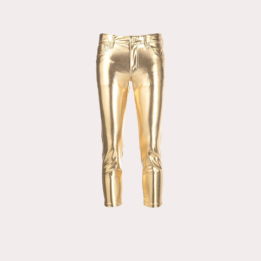 Metallic Cropped-Leg Trousers