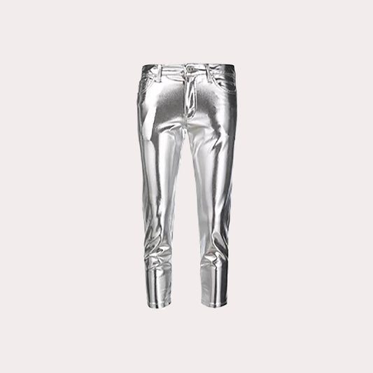 Metallic Cropped-Leg Trousers