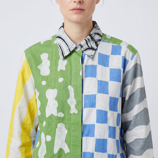Artistic Multi-Pattern Patchwork Shirt